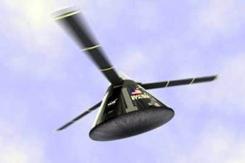 Взгляд художника: плавный полет спускаемого модуля, использующего для торможения вертолетный винт вместо парашютной системы