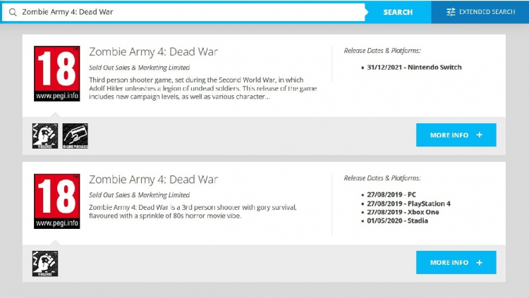Кооперативный боевик Zombie Army 4: Dead War получил возрастной рейтинг для Nintendo Switch