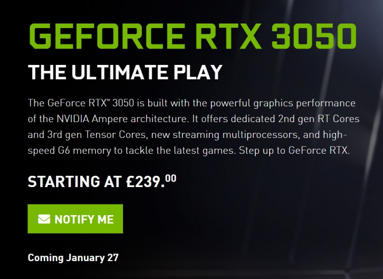 NVIDIA заявила, что GeForce RTX 3050 бесконечно быстрее GTX 1650 и GTX 1050 —  в играх с трассировкой лучей