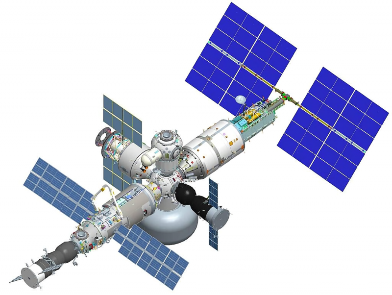 Один из возможных вариантов Российской орбитальной служебной станции РОСС. Графика РКК “Энергия”