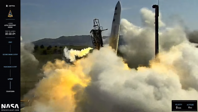 Скриншот момента пуска ракеты-носителя Rocket 3.3 компании Astra. Фото с сайта nasaspaceflight