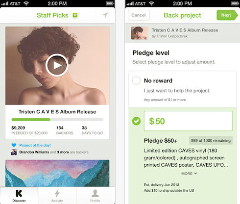 Ресурс Kickstarter выпустил мобильное приложение для iOS