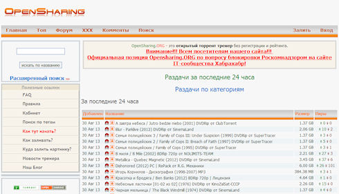 Opensharing.org повторно заблокирован Роскомнадзором
